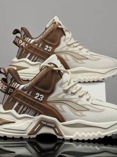 Men's Casual New Thick-Sole Non-Slip PU Fashionable Versatile Outdoor Travel Shoes