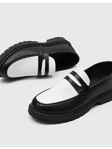 Trendy Black and White Platform Loafers
