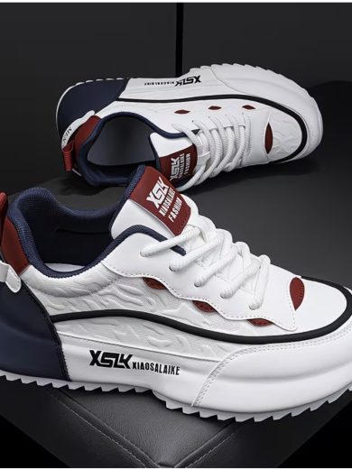 2024 Low-Top Lace-Up Round-Toe Casual Sneakers with Cushioned PVC Sole