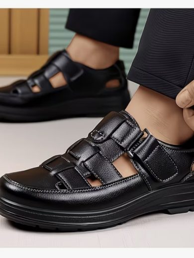 Plus Size Openwork Sandals with Stitched Edges